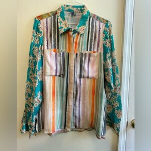 BL-NK London Colorful Striped Floral Button Down Shirt